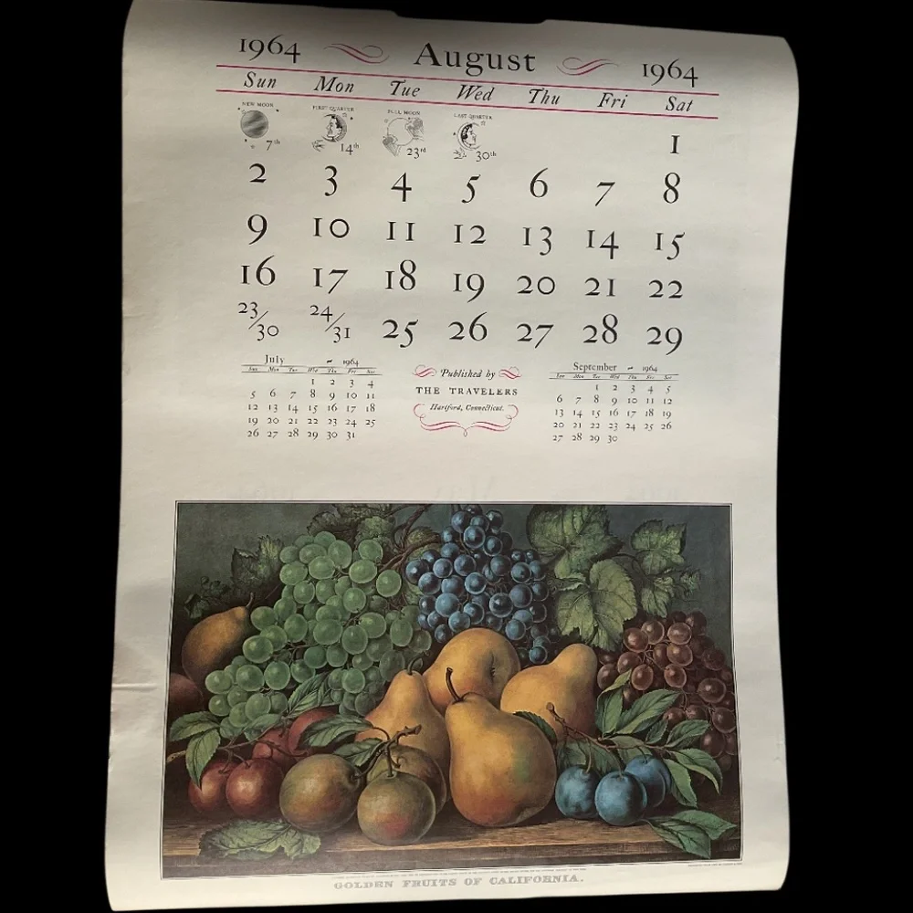 Large Vintage 1964 The Travelers Currier & Ives Calendar